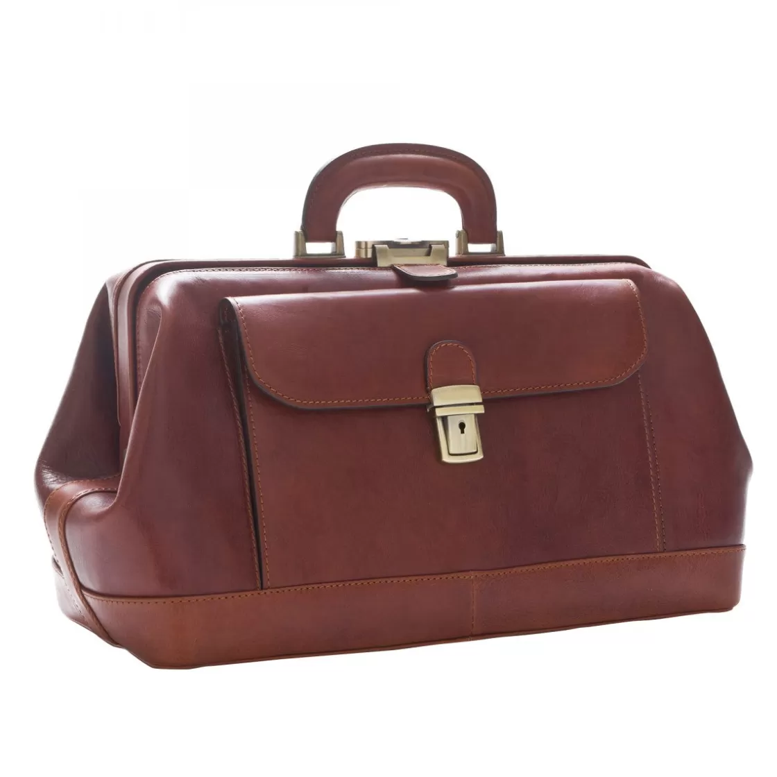 Outlet Leonardo Shoes Borsa Medico In Pelle Pieno Fiore Con Cerniera In Metallo E Tasca Frontale Marrone Scuro