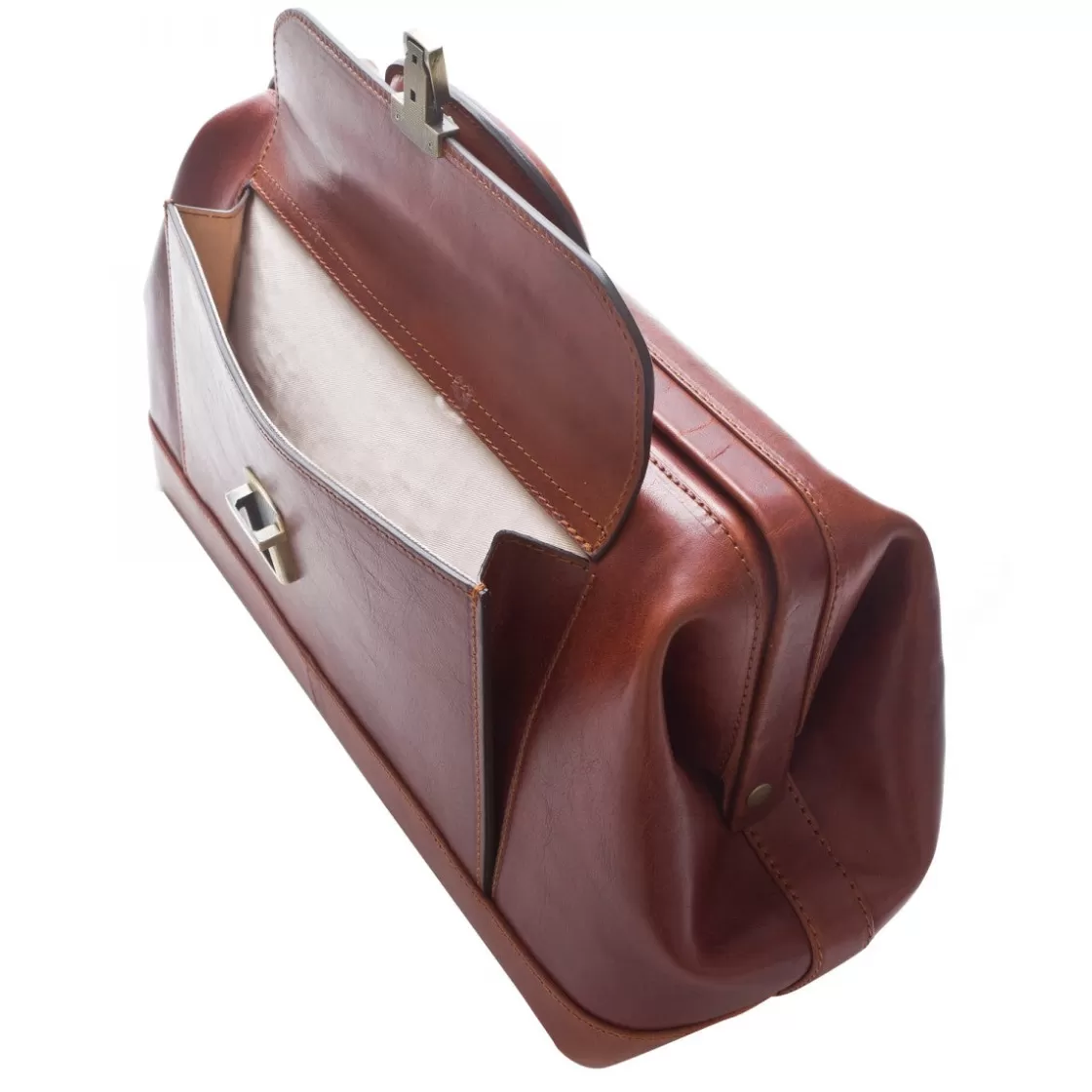 Outlet Leonardo Shoes Borsa Medico In Pelle Pieno Fiore Con Cerniera In Metallo E Tasca Frontale Marrone Scuro