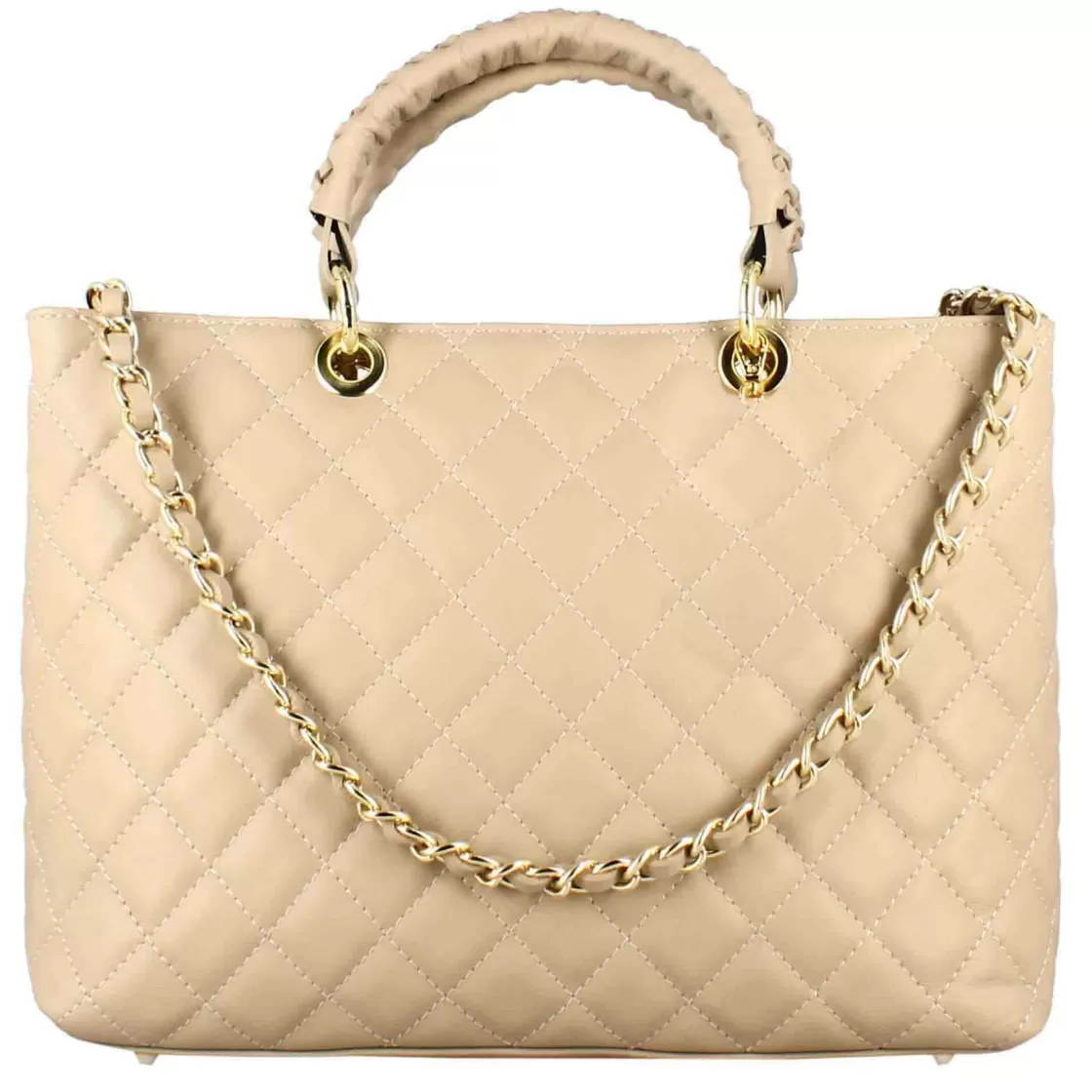 Outlet Leonardo Shoes Borsa Shopper Vanity Con Tracolla In Pelle Trapuntata Colore Beige