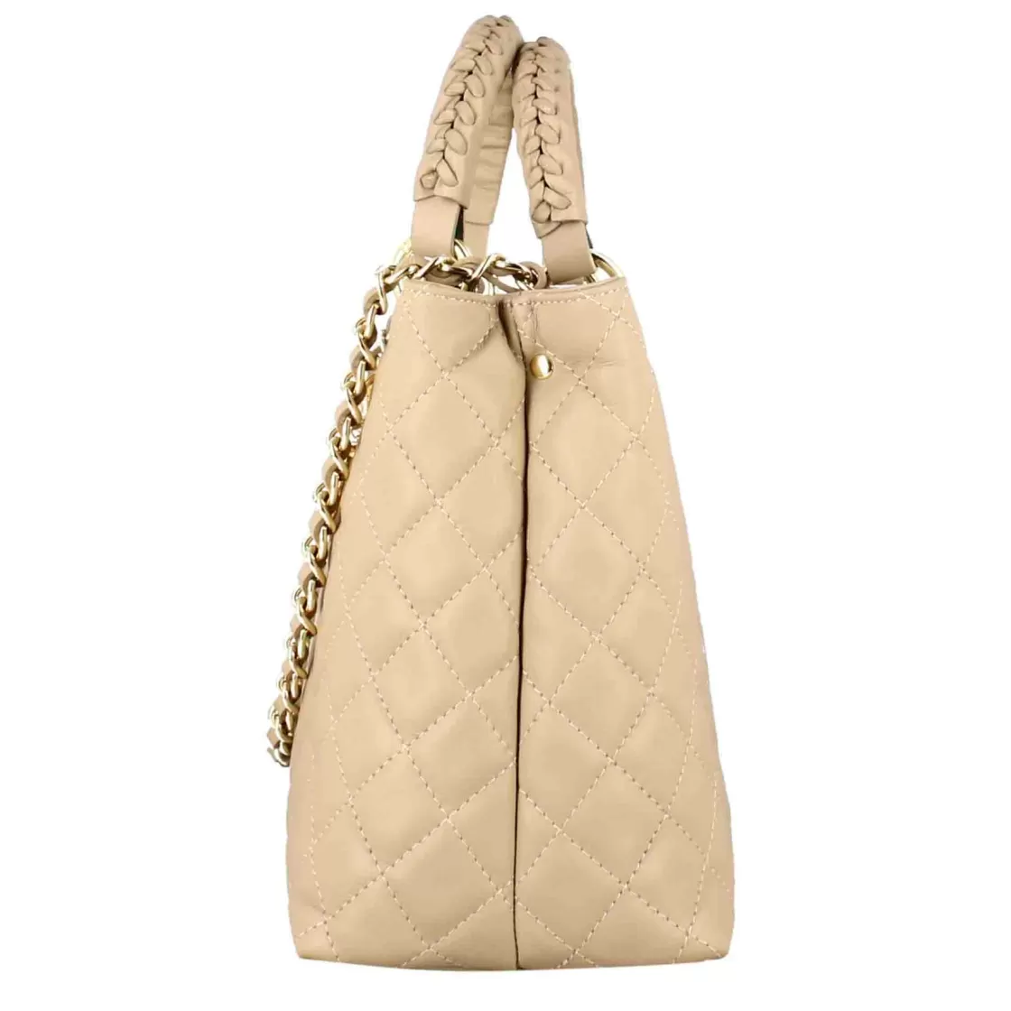 Outlet Leonardo Shoes Borsa Shopper Vanity Con Tracolla In Pelle Trapuntata Colore Beige