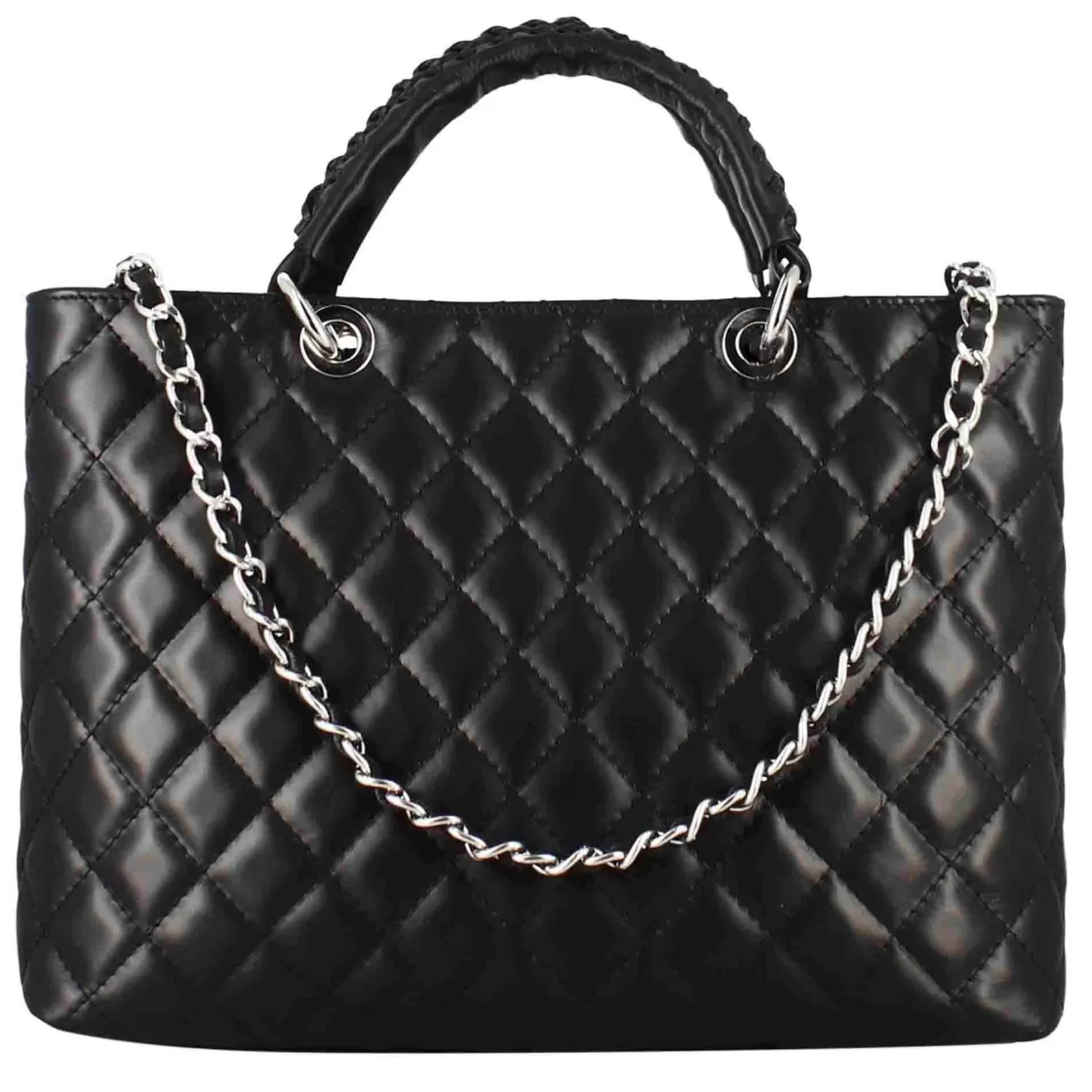 Outlet Leonardo Shoes Borsa Shopper Vanity Con Tracolla In Pelle Trapuntata Colore Nero