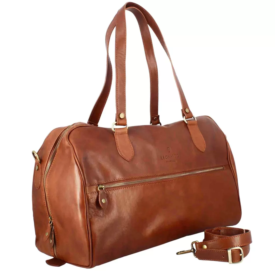 Flash Sale Leonardo Shoes Borse Da Viaggio In Pelle Colore Con Manici E Tracolla Rimovibile Marrone
