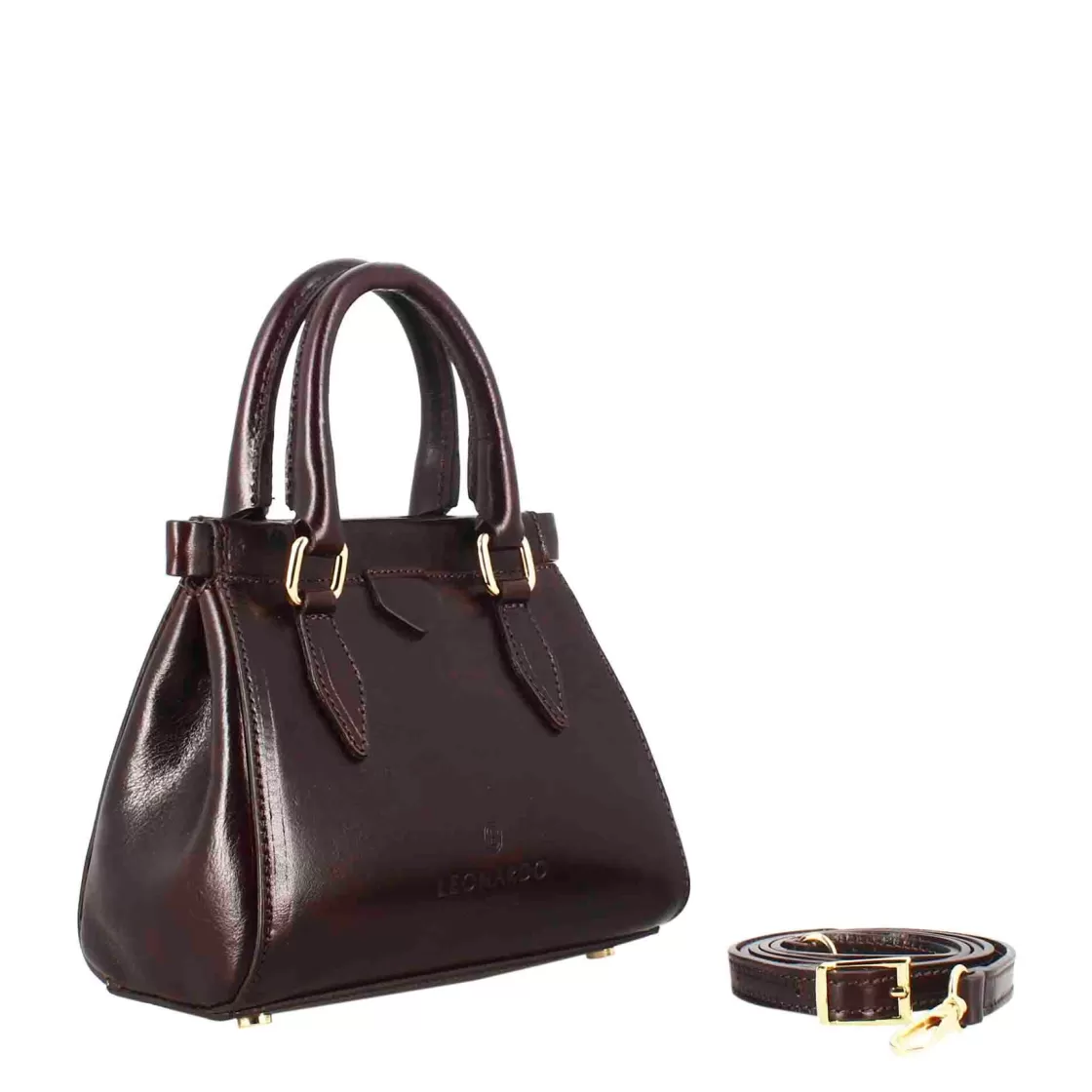 Outlet Leonardo Shoes Borsetta A Mano Fiorenza In Pelle Con Tracolla Rimovibile Colore Marrone Scuro
