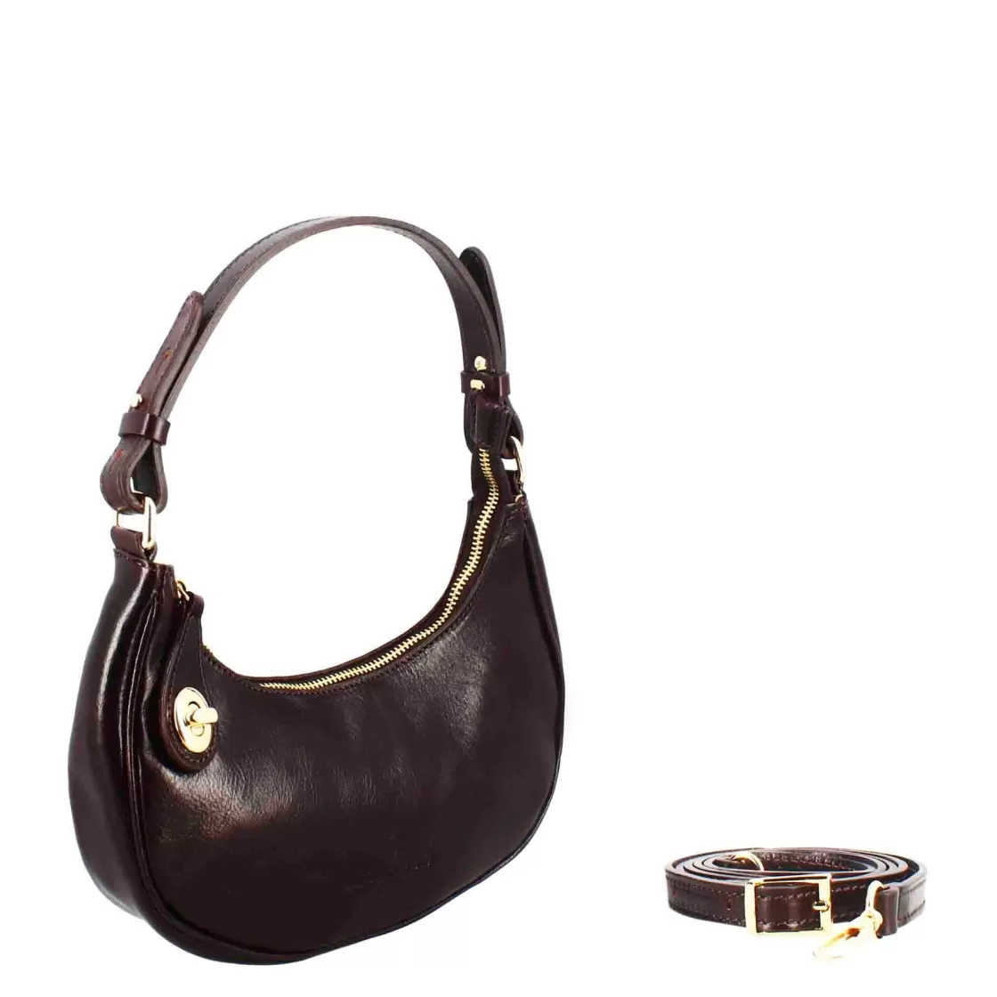 Clearance Leonardo Shoes Borsetta A Spalla Jane In Pelle Con Tracolla Rimovibile Colore Marrone Scuro
