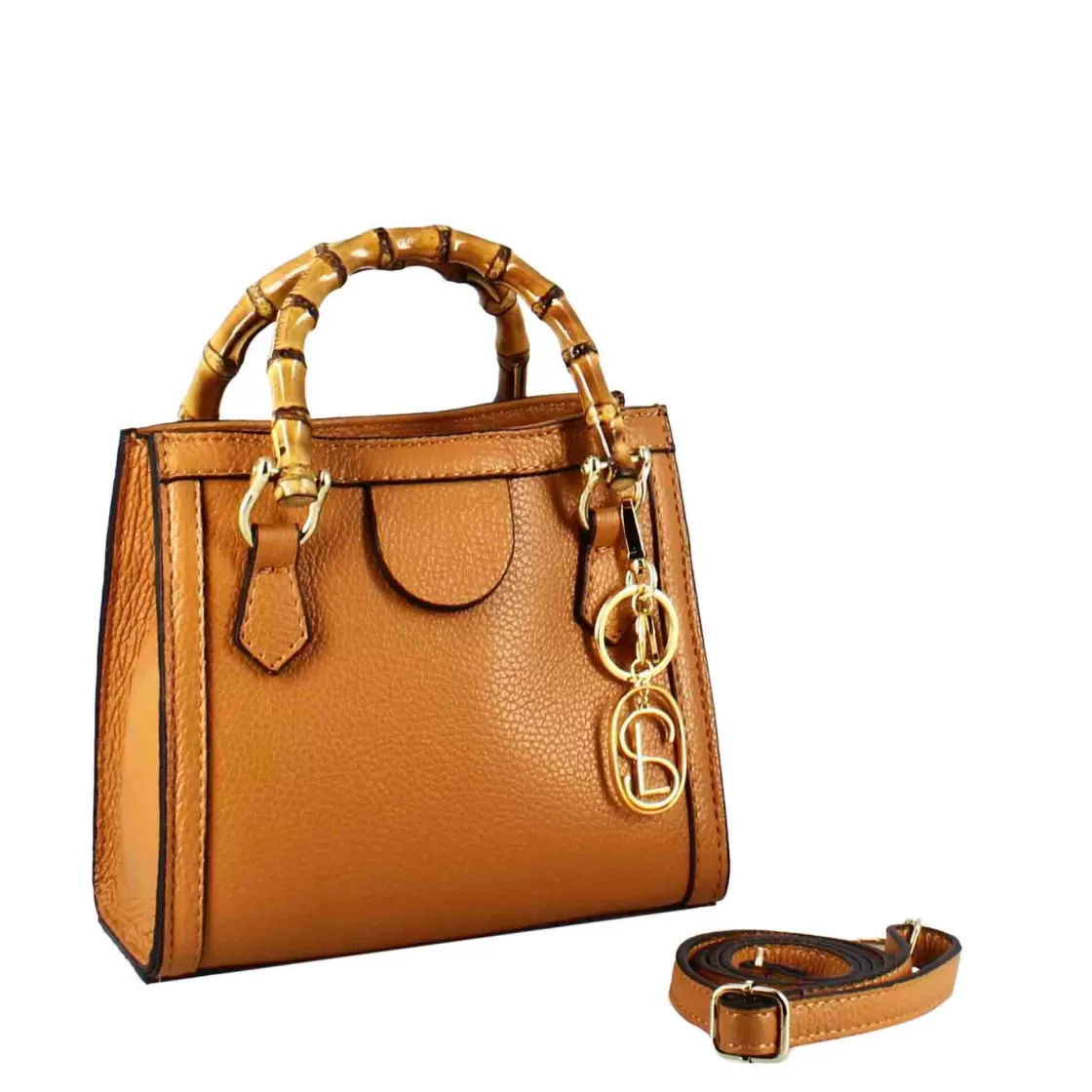 Cheap Leonardo Shoes Borsetta Mini Bamboo Da Donna In Pelle Colore Con Manici In Legno E Tracolla Marrone