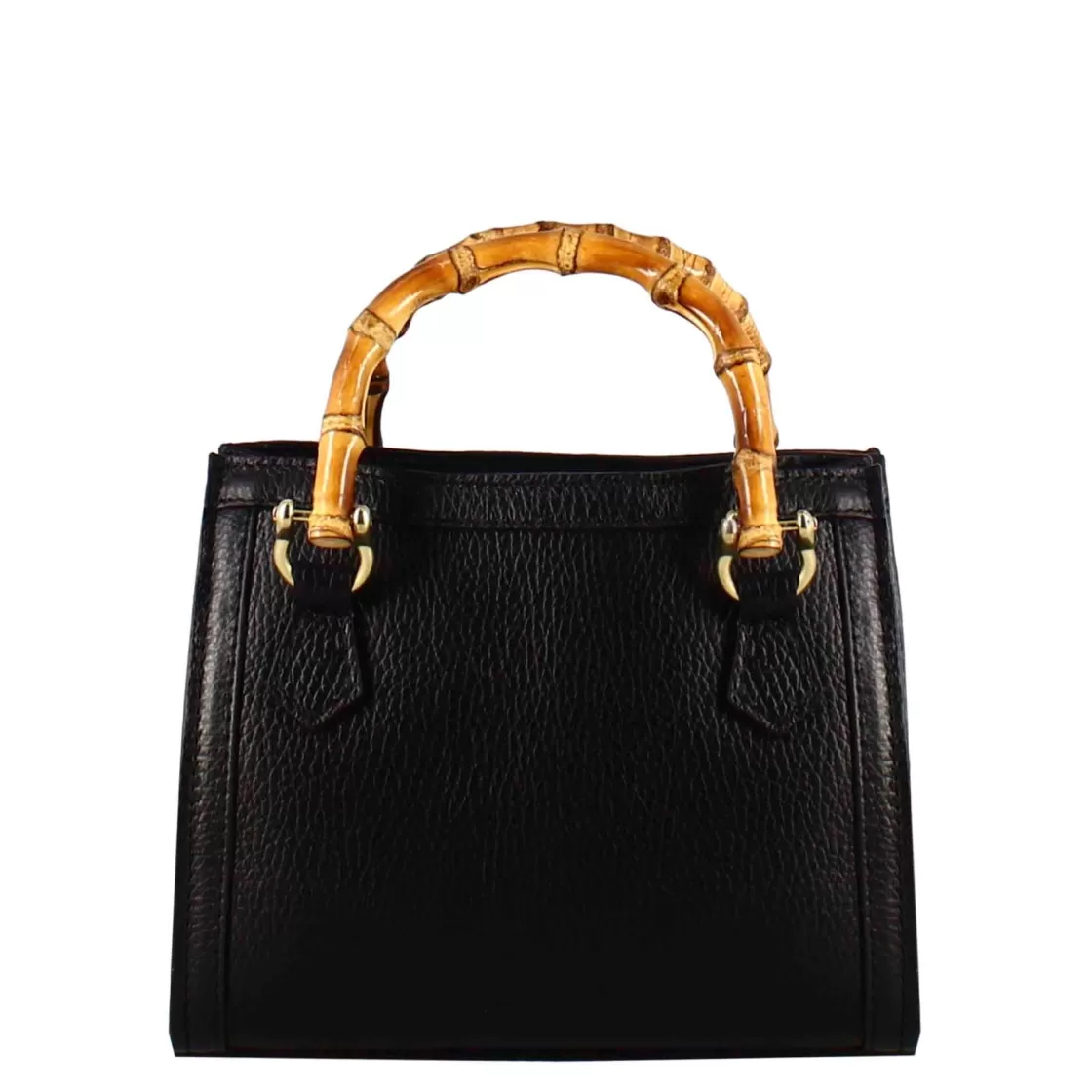 Shop Leonardo Shoes Borsetta Mini Bamboo Da Donna In Pelle Colore Con Manici In Legno E Tracolla Nero