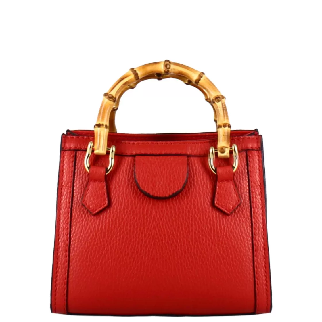 Sale Leonardo Shoes Borsetta Mini Bamboo Da Donna In Pelle Colore Con Manici In Legno E Tracolla Rosso
