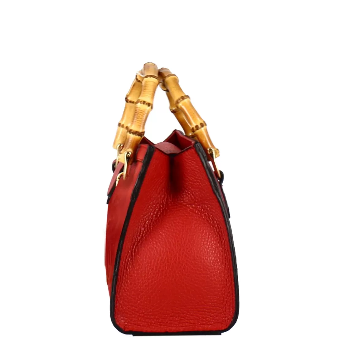 Sale Leonardo Shoes Borsetta Mini Bamboo Da Donna In Pelle Colore Con Manici In Legno E Tracolla Rosso