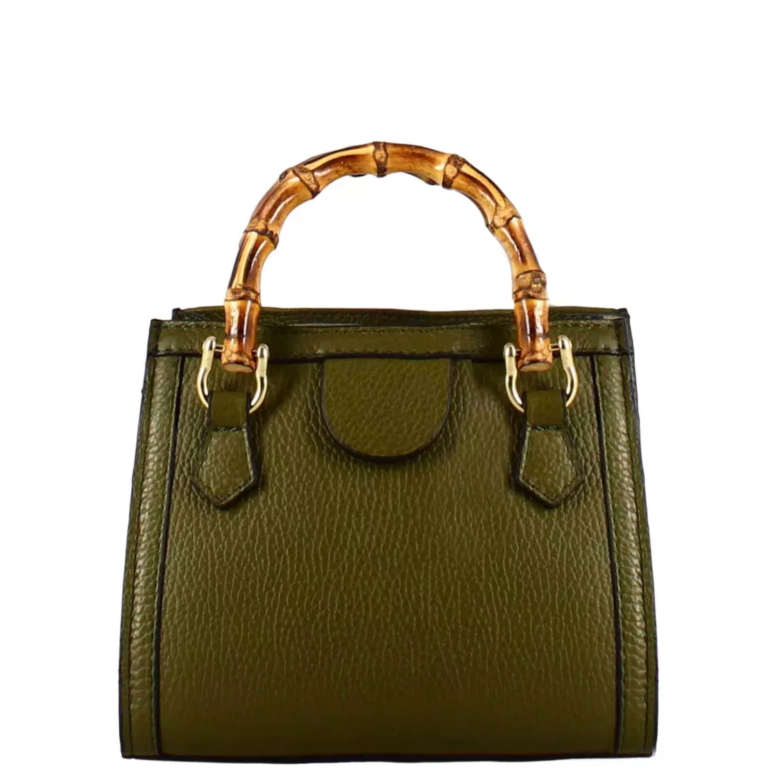 Fashion Leonardo Shoes Borsetta Mini Bamboo Da Donna In Pelle Colore Con Manici In Legno E Tracolla Verde