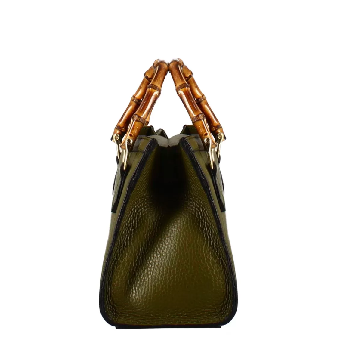 Fashion Leonardo Shoes Borsetta Mini Bamboo Da Donna In Pelle Colore Con Manici In Legno E Tracolla Verde