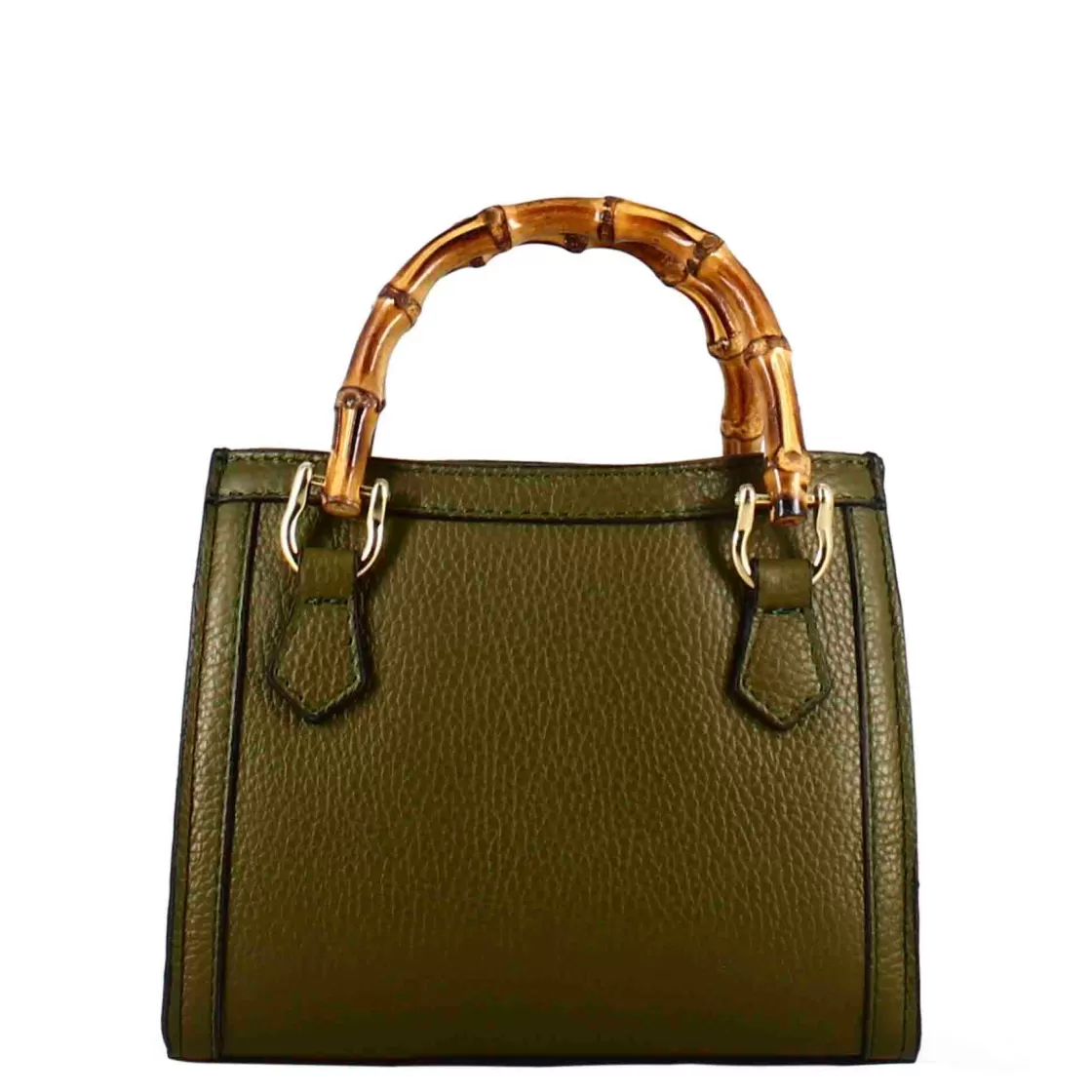 Fashion Leonardo Shoes Borsetta Mini Bamboo Da Donna In Pelle Colore Con Manici In Legno E Tracolla Verde