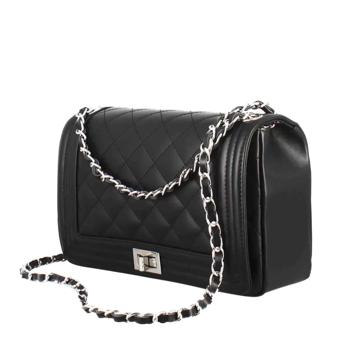 Fashion Leonardo Shoes Borsetta Timeless Media A Tracolla In Pelle Trapuntata Colore Nero