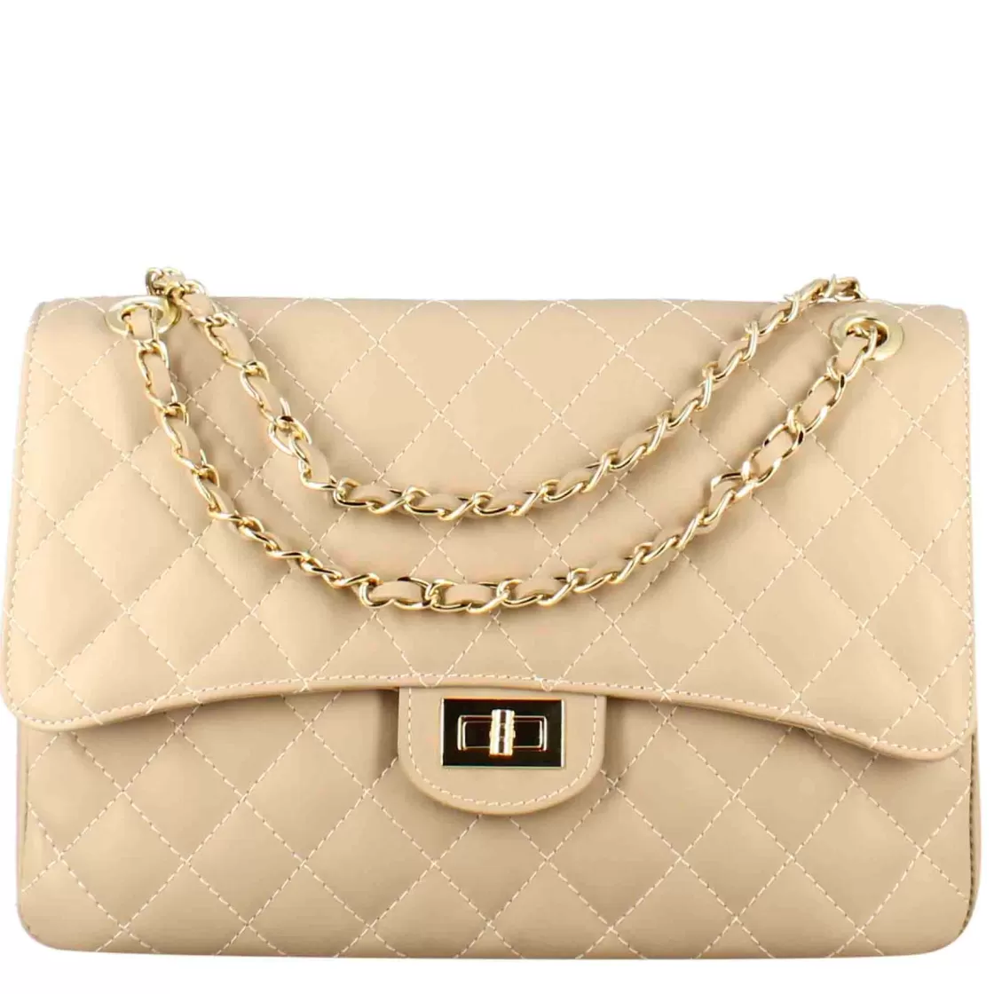Online Leonardo Shoes Borsetta Vanity Grande A Tracolla In Pelle Trapuntata Colore Beige