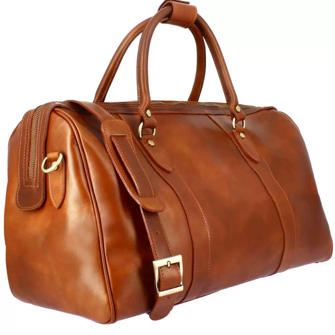 Outlet Leonardo Shoes Borsone Da Viaggio In Pelle Colore Con Tracolla Marrone