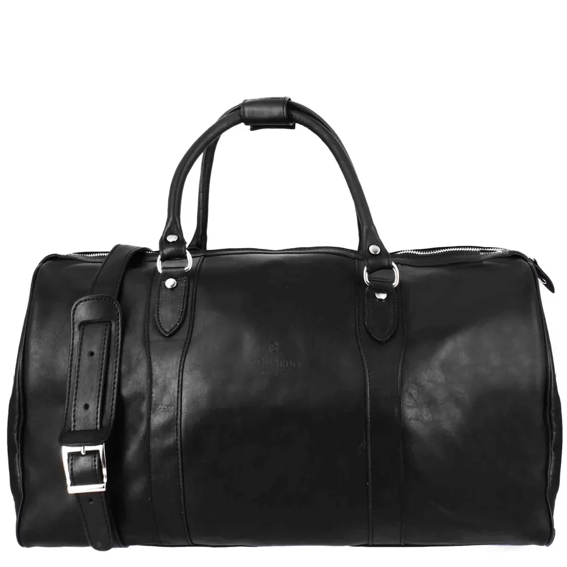 Outlet Leonardo Shoes Borsone Da Viaggio In Pelle Colore Con Tracolla Nero