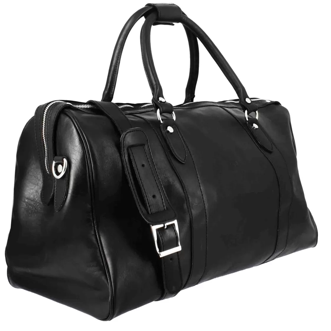 Outlet Leonardo Shoes Borsone Da Viaggio In Pelle Colore Con Tracolla Nero