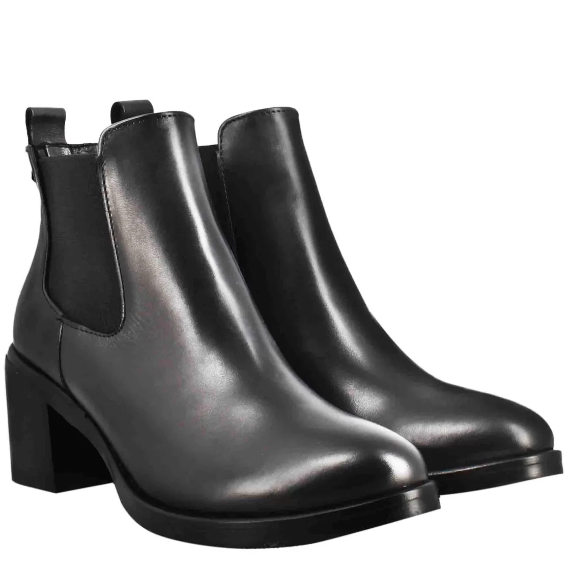 Store Leonardo Shoes Chelsea Da Donna Liscio Con Tacco Medio In Pelle Colore Nero