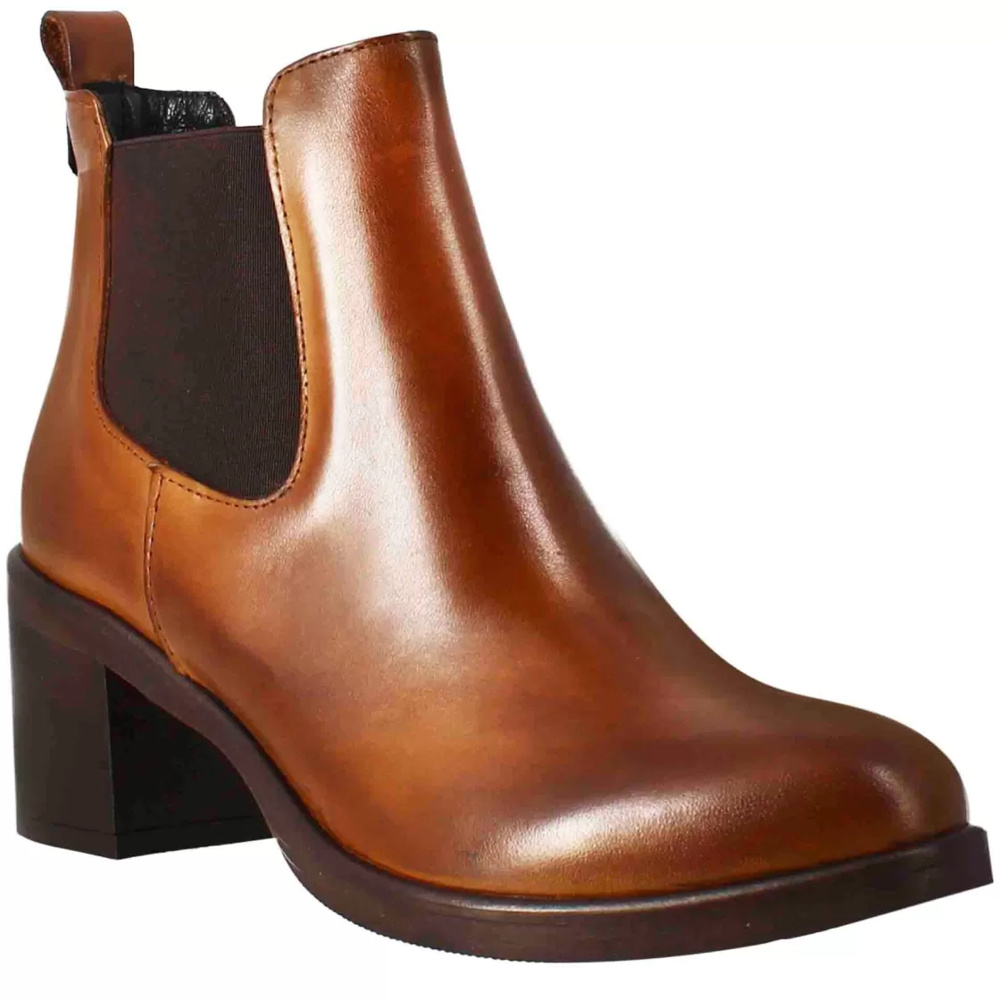 Online Leonardo Shoes Chelsea Da Donna Liscio Con Tacco Medio In Pelle Marrone
