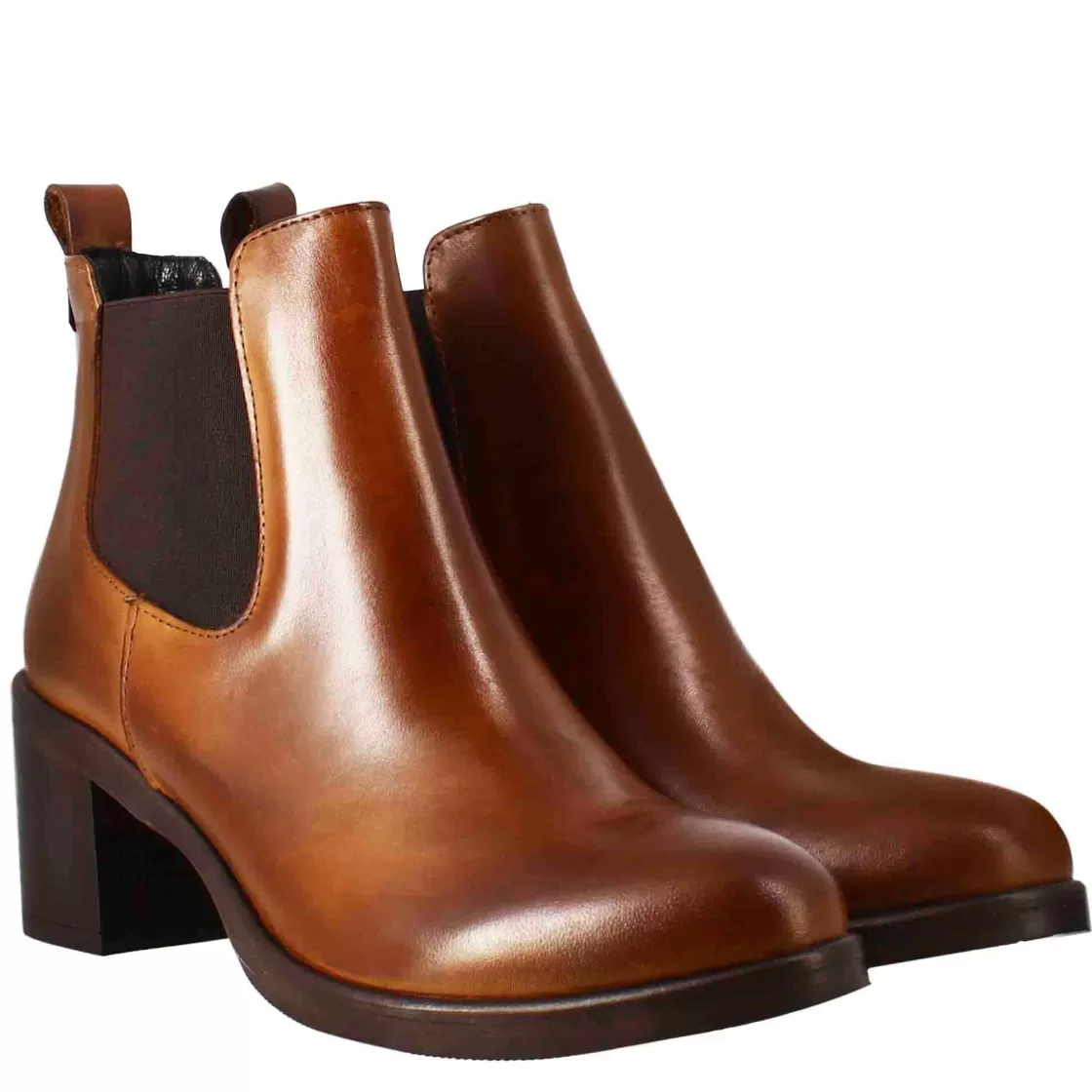Online Leonardo Shoes Chelsea Da Donna Liscio Con Tacco Medio In Pelle Marrone