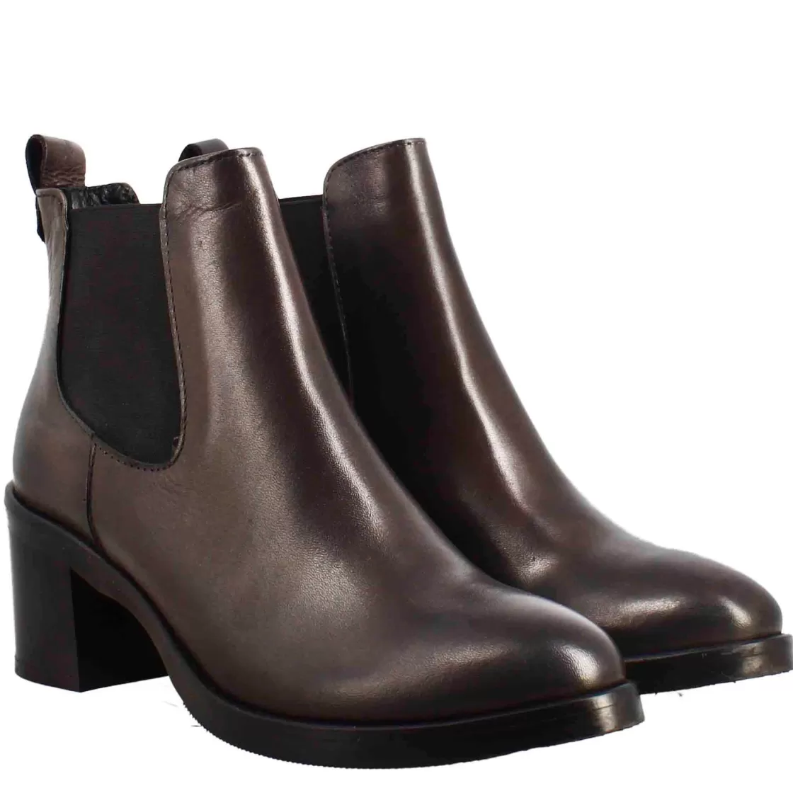 Discount Leonardo Shoes Chelsea Da Donna Liscio Con Tacco Medio In Pelle Scuro Marrone