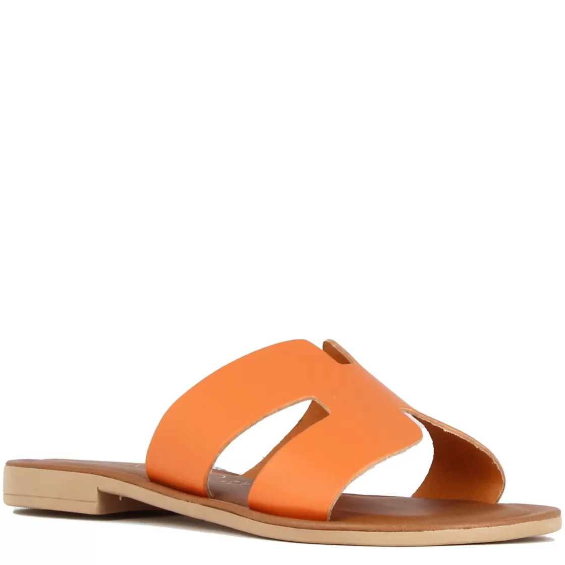 Store Leonardo Shoes Ciabattine Da Donna In Pelle Colore Arancio