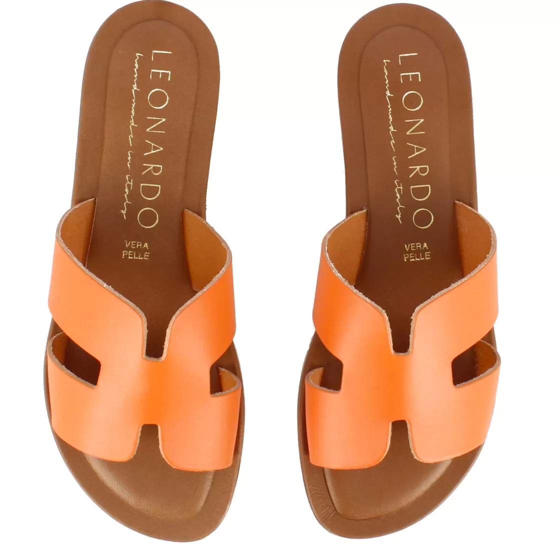 Store Leonardo Shoes Ciabattine Da Donna In Pelle Colore Arancio