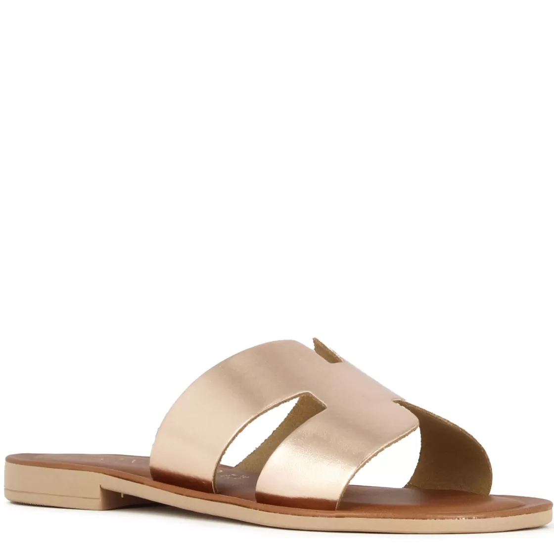 New Leonardo Shoes Ciabattine Da Donna In Pelle Metallizzata Colore Rosa Oro