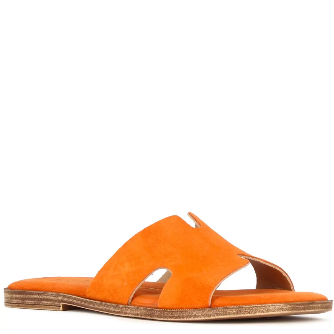 Fashion Leonardo Shoes Ciabattine Da Donna In Pelle Scamosciata Colore Arancio