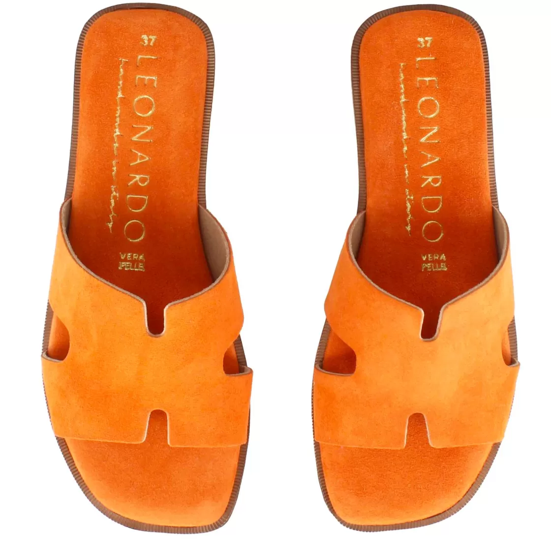 Fashion Leonardo Shoes Ciabattine Da Donna In Pelle Scamosciata Colore Arancio