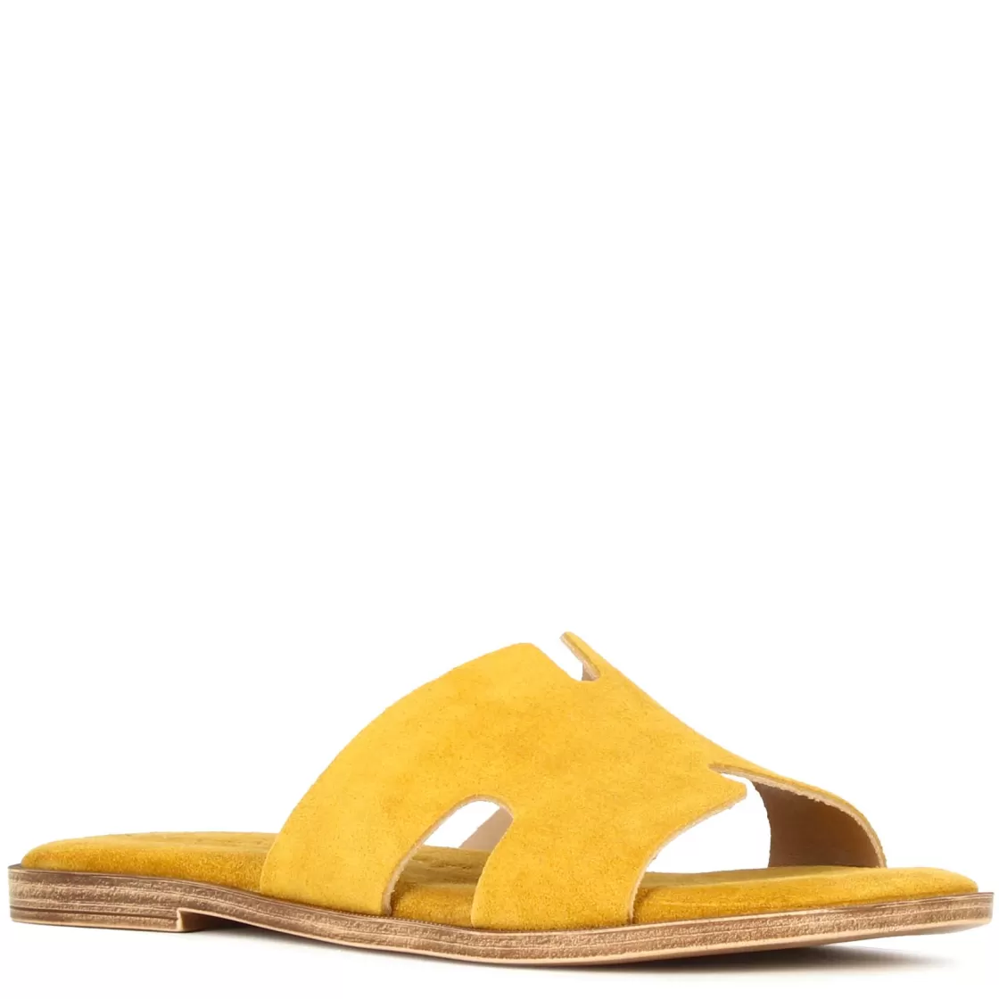 Store Leonardo Shoes Ciabattine Da Donna In Pelle Scamosciata Colore Giallo