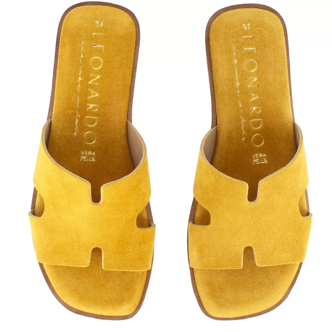 Store Leonardo Shoes Ciabattine Da Donna In Pelle Scamosciata Colore Giallo