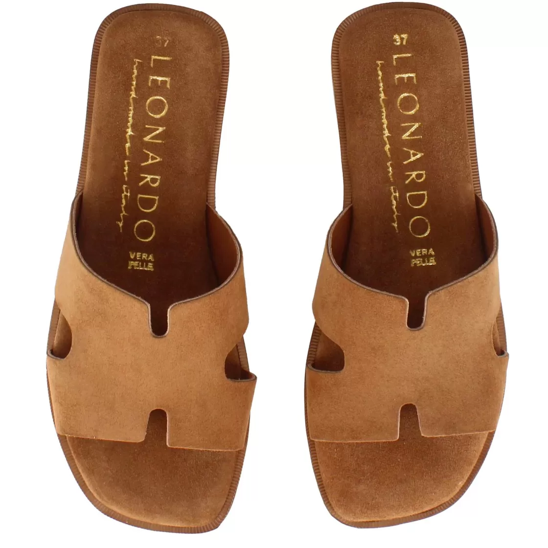 Shop Leonardo Shoes Ciabattine Da Donna In Pelle Scamosciata Colore Marrone Chiaro