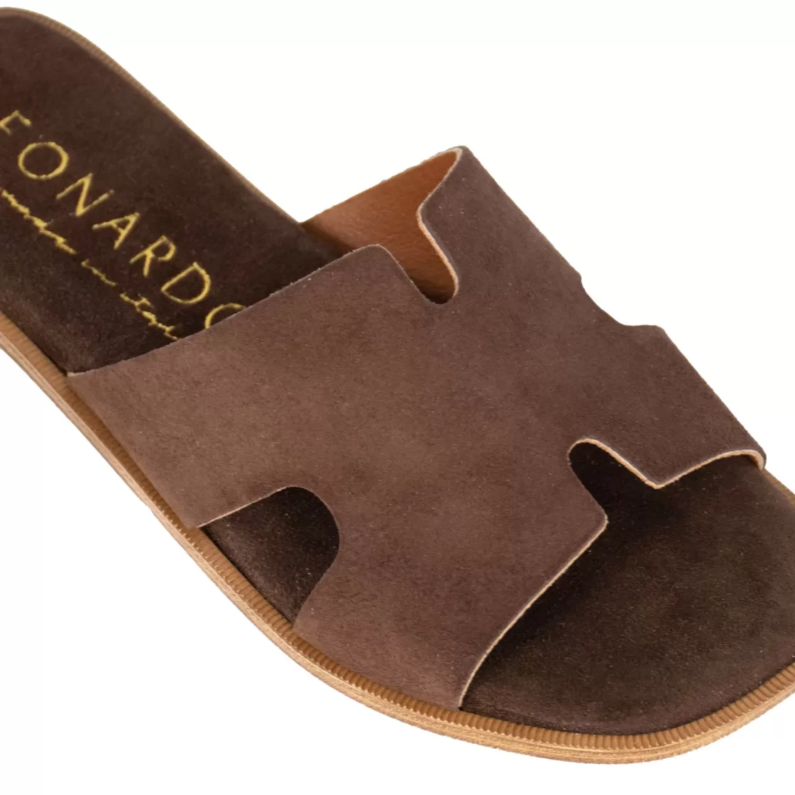 Outlet Leonardo Shoes Ciabattine Da Donna In Pelle Scamosciata Colore Marrone Scuro