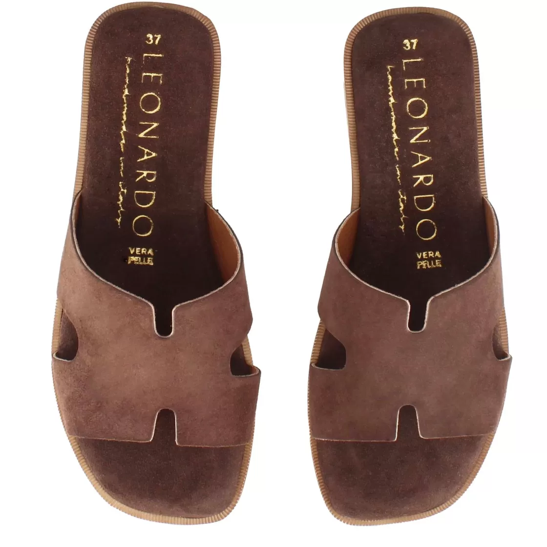 Outlet Leonardo Shoes Ciabattine Da Donna In Pelle Scamosciata Colore Marrone Scuro