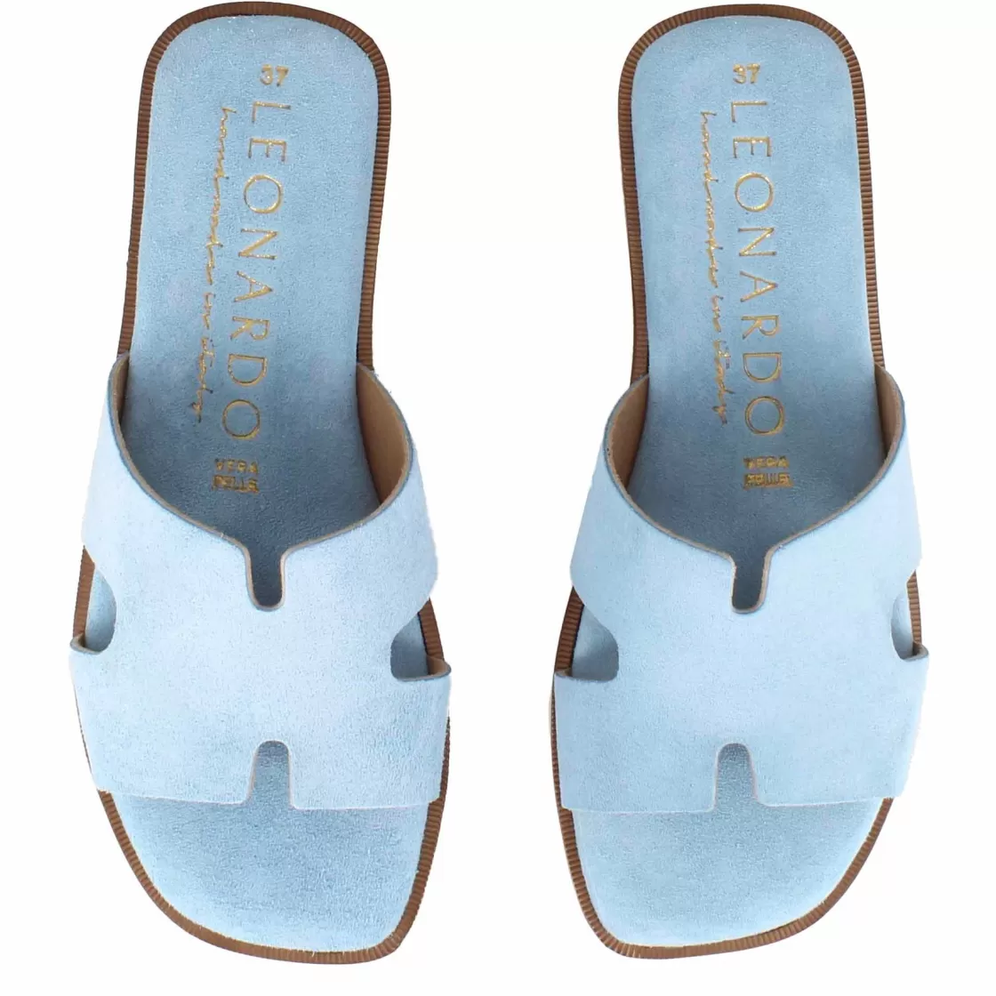 Outlet Leonardo Shoes Ciabattine Da Donna In Pelle Scamosciata Colore Turchese