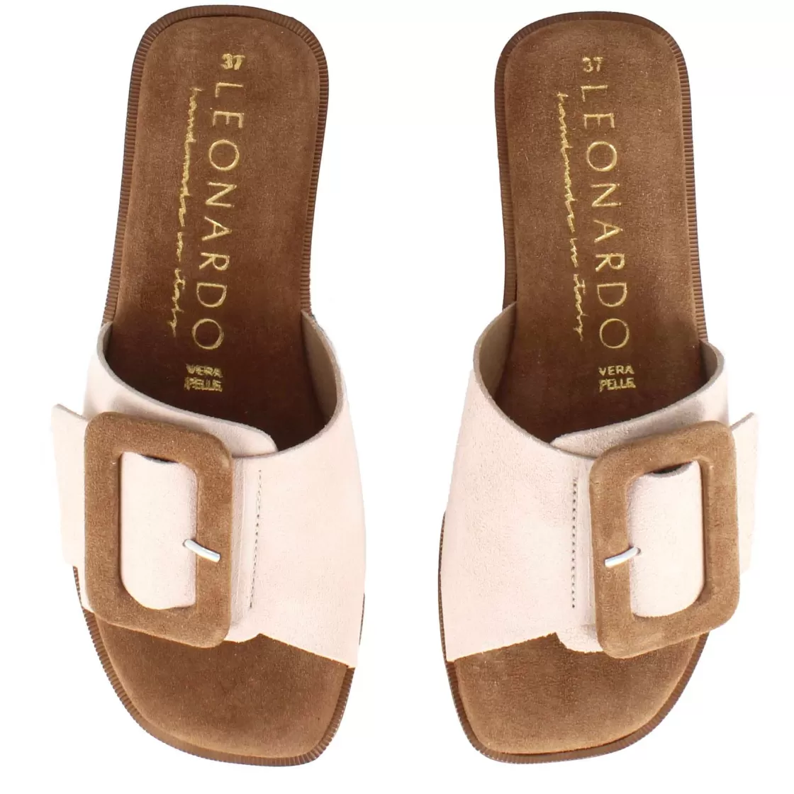 Flash Sale Leonardo Shoes Ciabattine Da Donna Scamosciate Colore E Marrone Beige