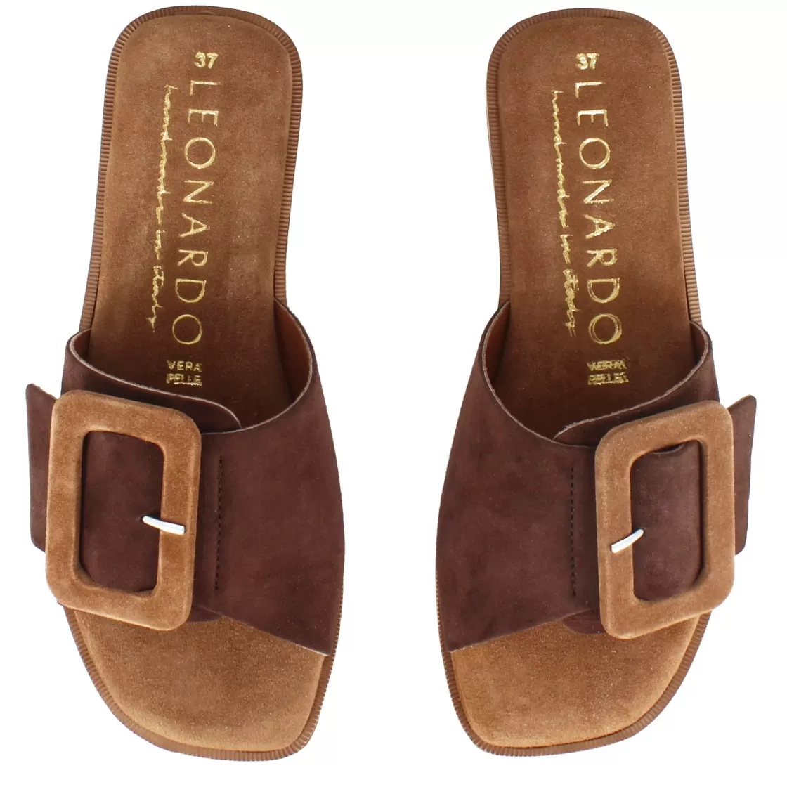 Clearance Leonardo Shoes Ciabattine Da Donna Scamosciate Colore Marrone Chiaro E Marrone Scuro