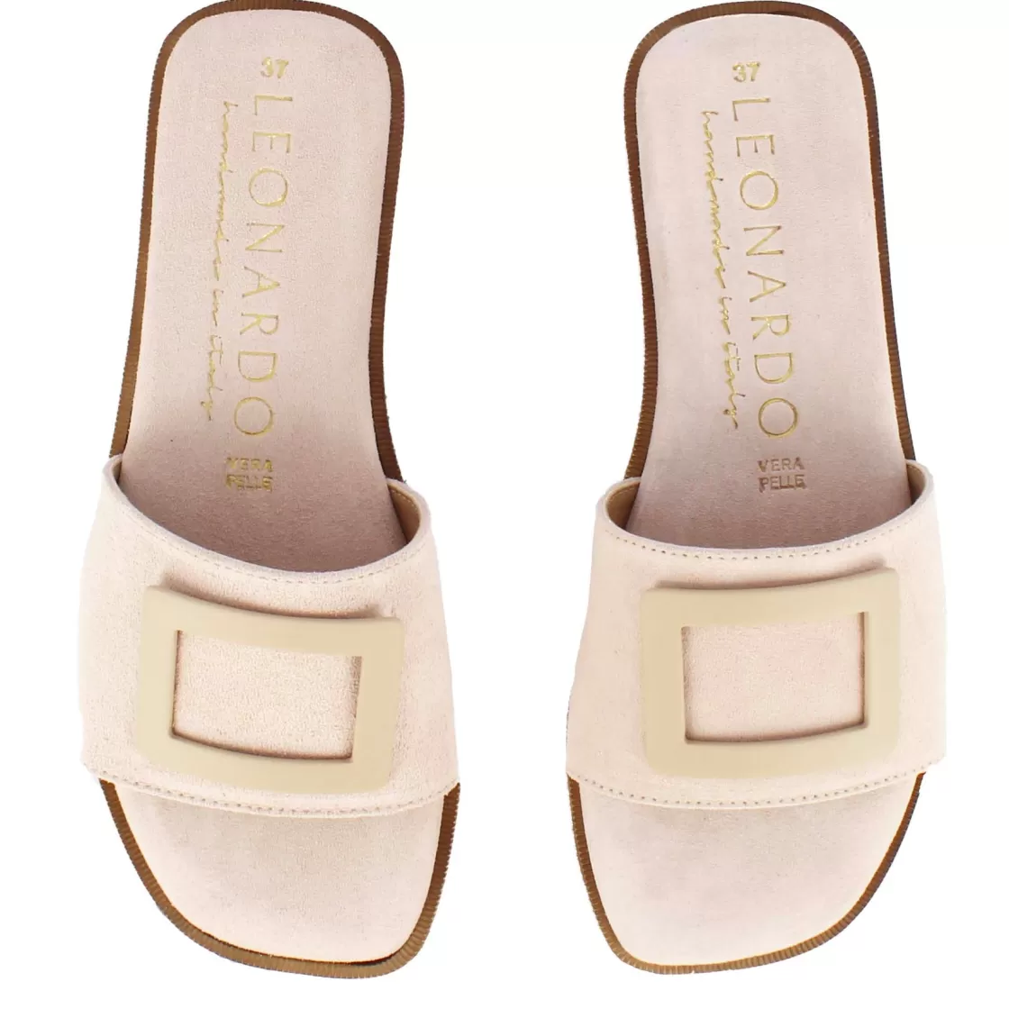 New Leonardo Shoes Ciabattine Da Donna Scamosciate Con Fascia Colore Beige