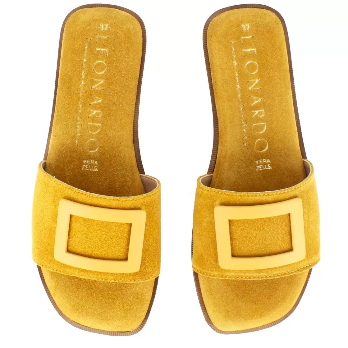 Hot Leonardo Shoes Ciabattine Da Donna Scamosciate Con Fascia Colore Giallo