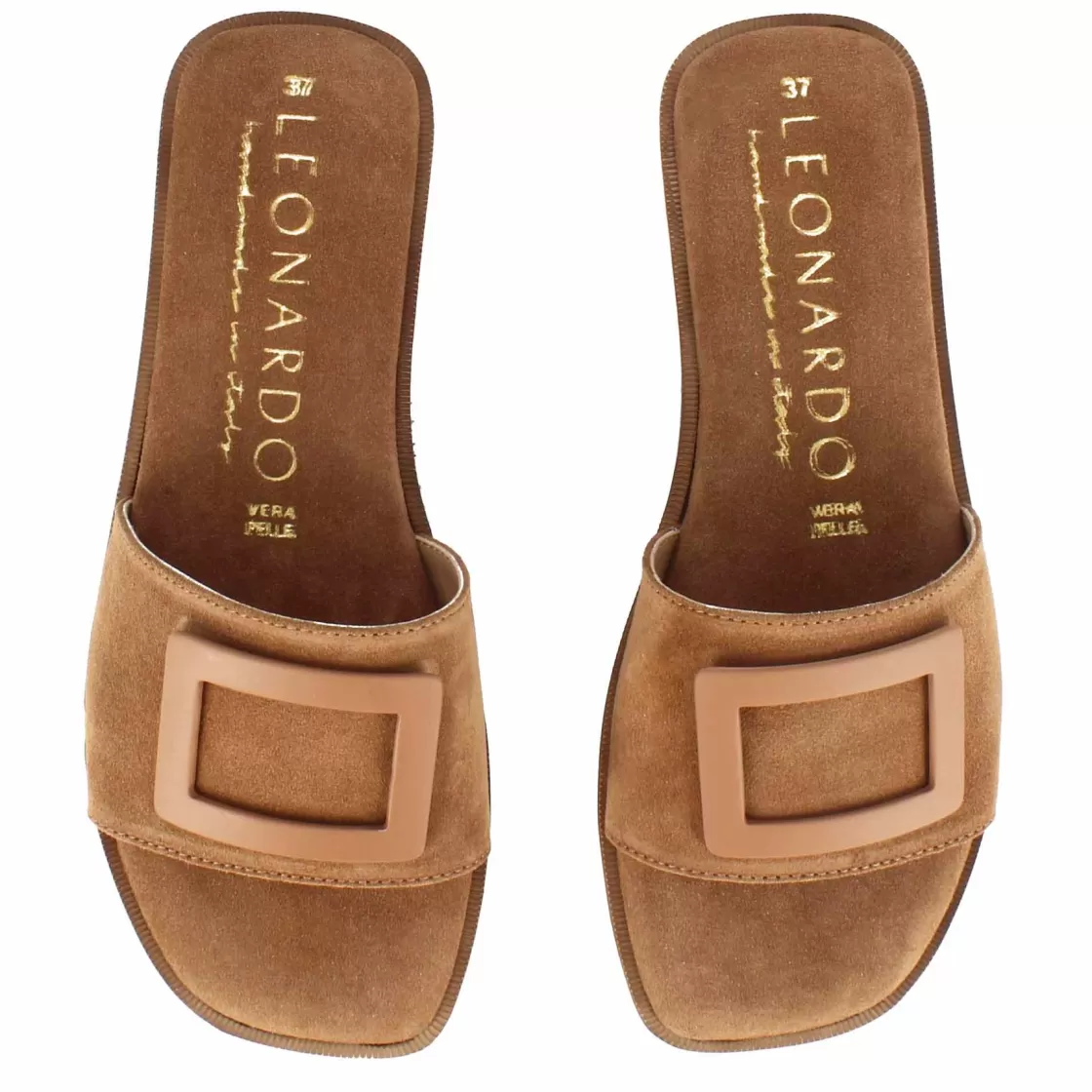 Discount Leonardo Shoes Ciabattine Da Donna Scamosciate Con Fascia Colore Marrone Chiaro