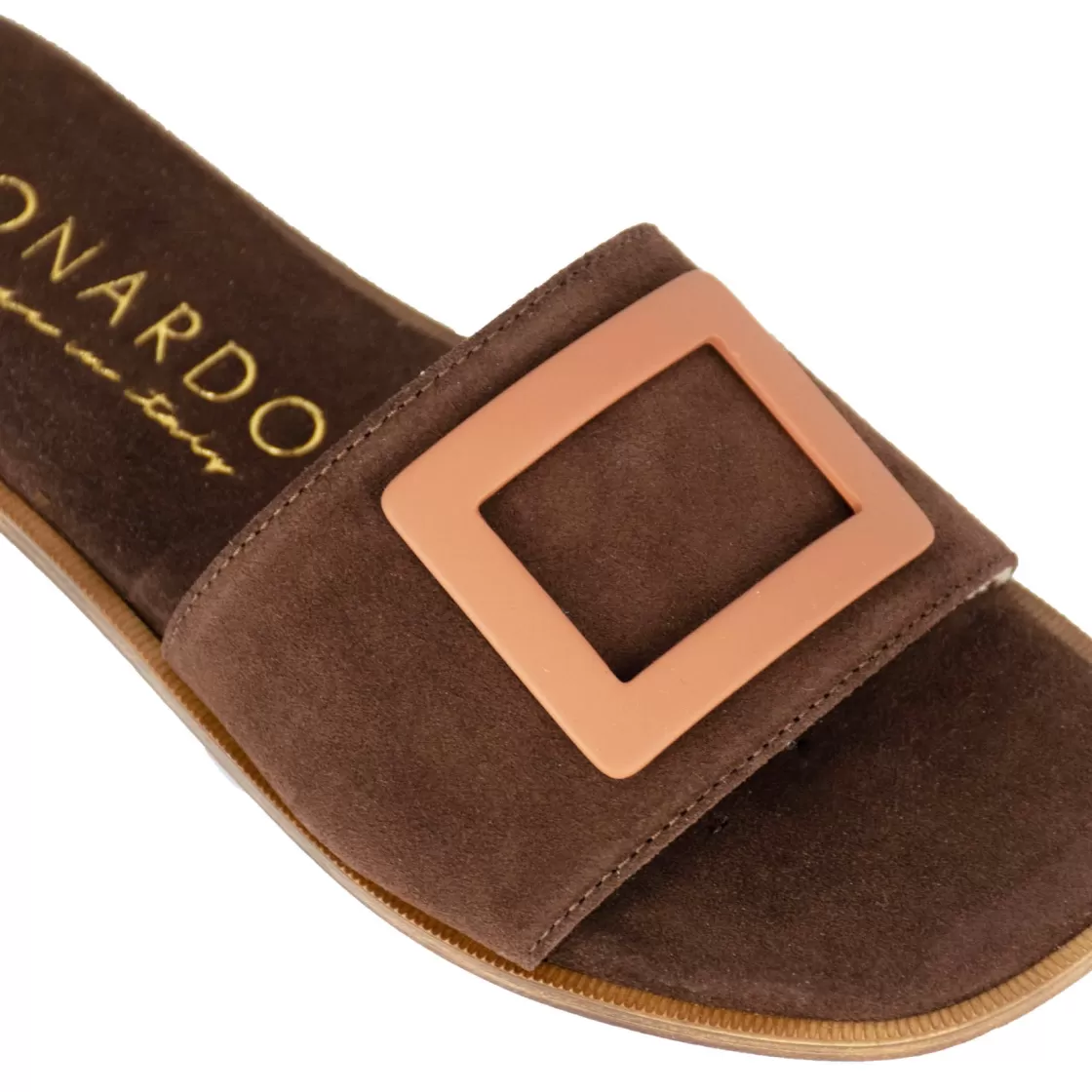 Discount Leonardo Shoes Ciabattine Da Donna Scamosciate Con Fascia Colore Marrone Scuro