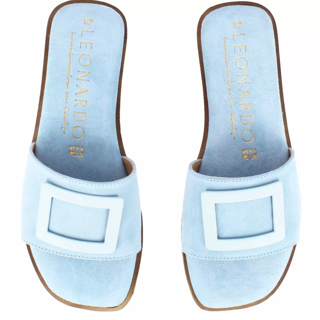 Shop Leonardo Shoes Ciabattine Da Donna Scamosciate Con Fascia Colore Turchese