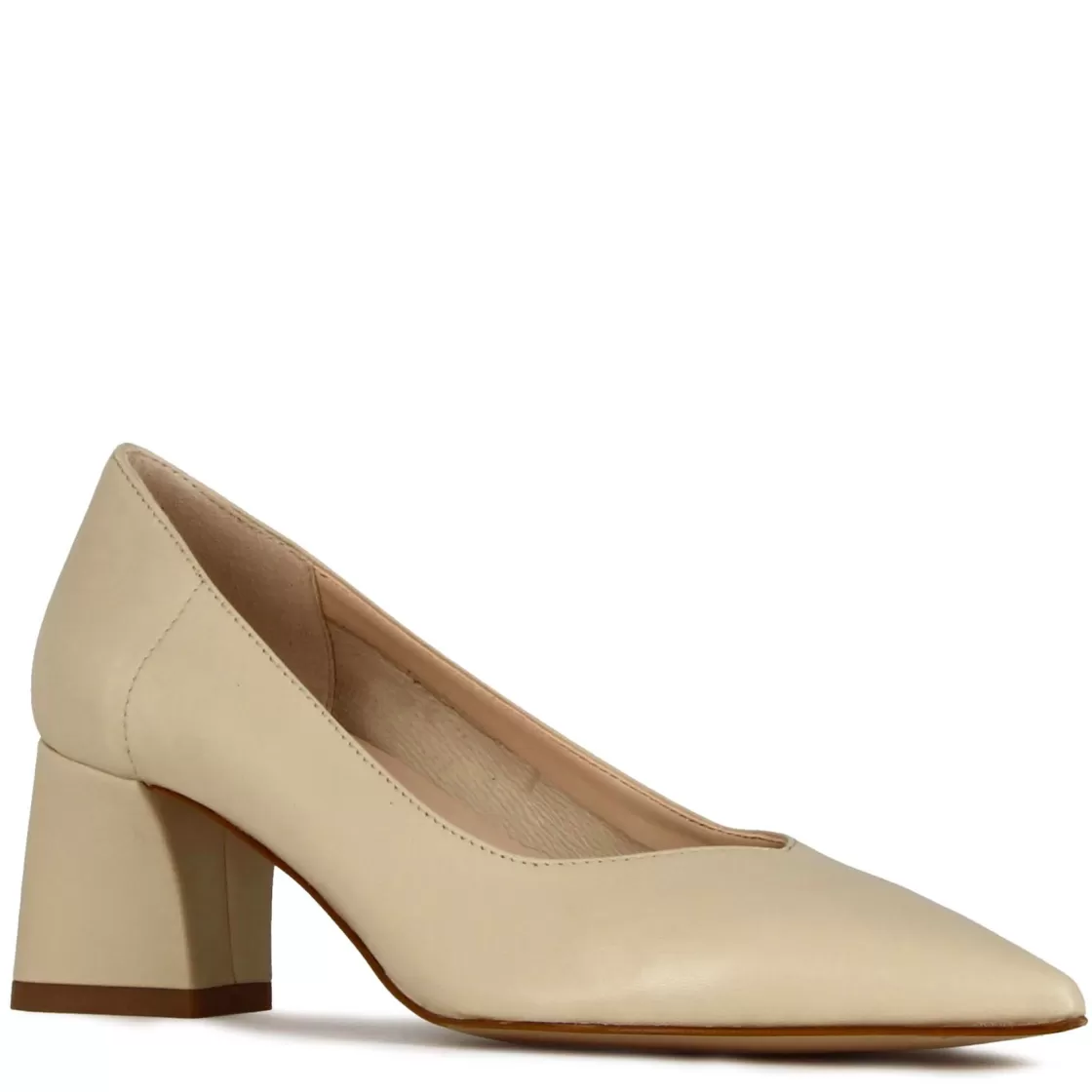 Shop Leonardo Shoes Décolleté Da Donna In Pelle Colore Con Tacco Medio Beige