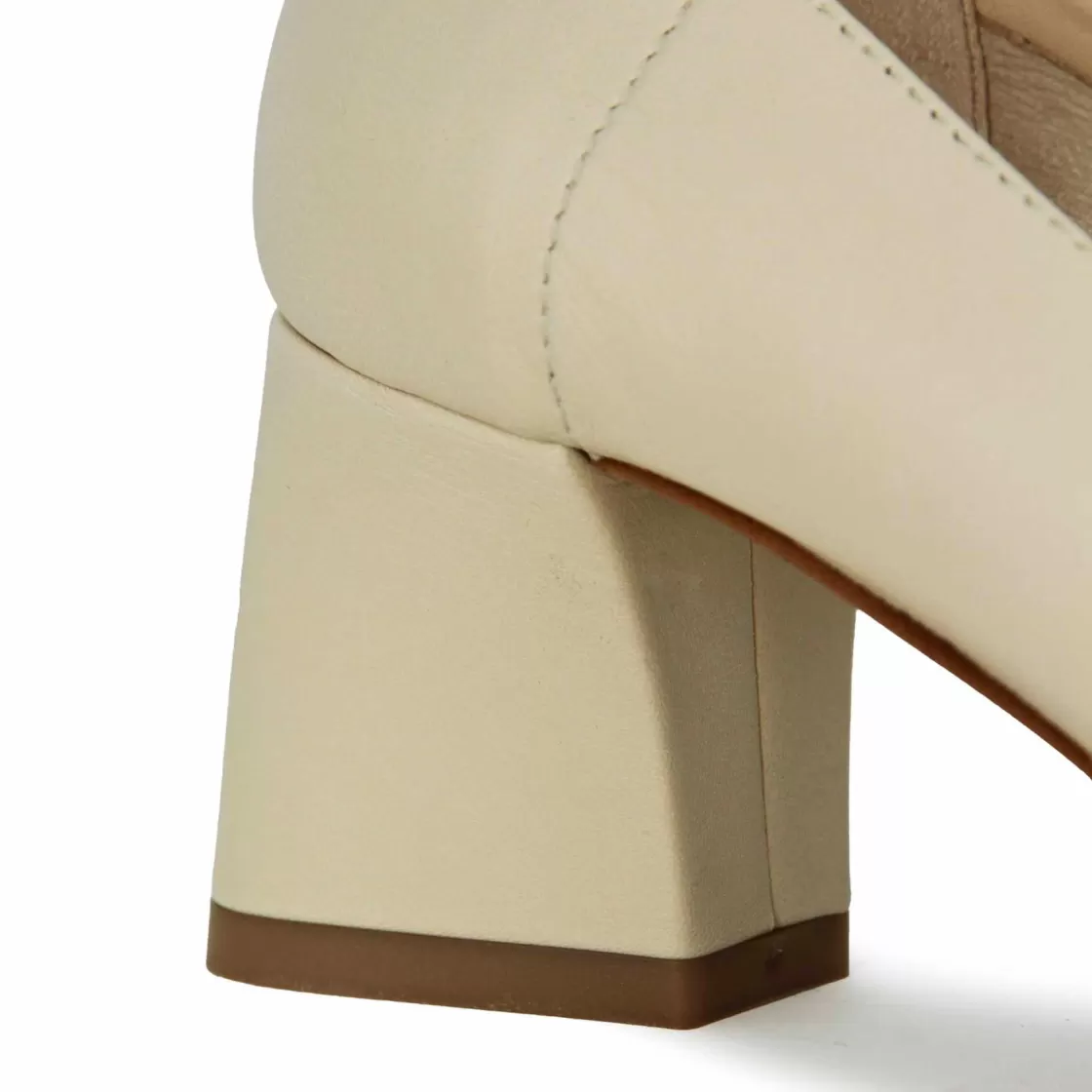 Shop Leonardo Shoes Décolleté Da Donna In Pelle Colore Con Tacco Medio Beige