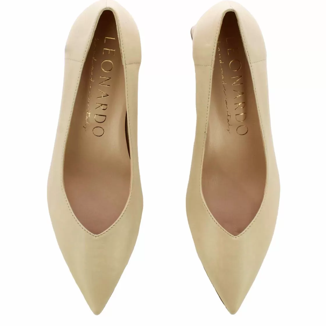 Shop Leonardo Shoes Décolleté Da Donna In Pelle Colore Con Tacco Medio Beige