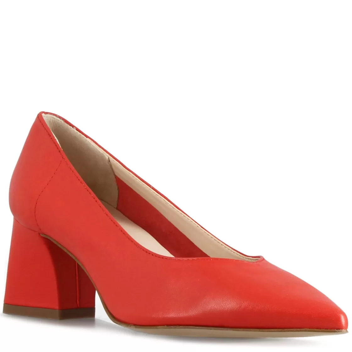 Discount Leonardo Shoes Décolleté Da Donna In Pelle Colore Con Tacco Medio Rosso