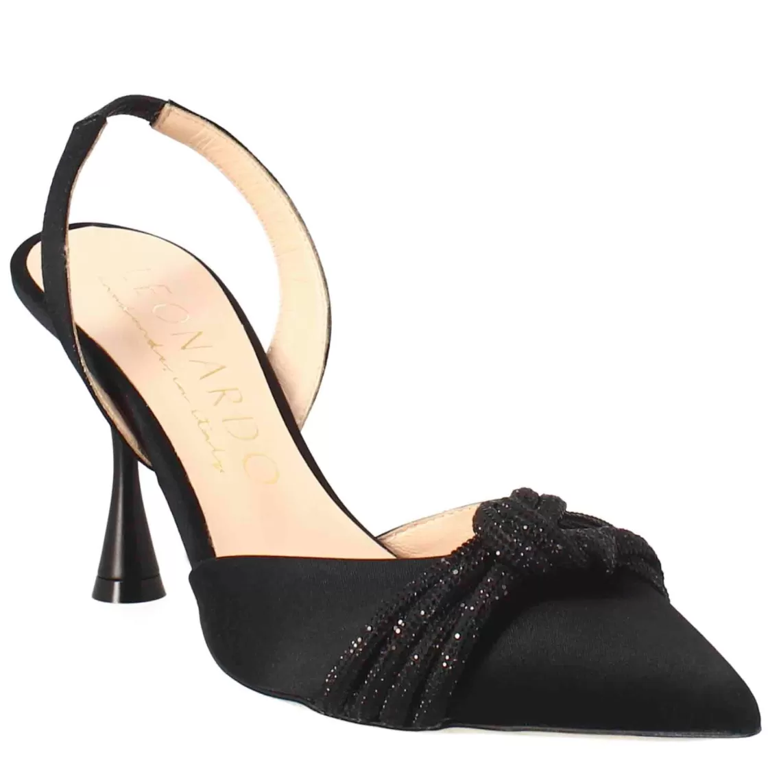 Sale Leonardo Shoes Décolleté Da Donna In Raso Con Accessorio Fatto A Mano In Italia Nero