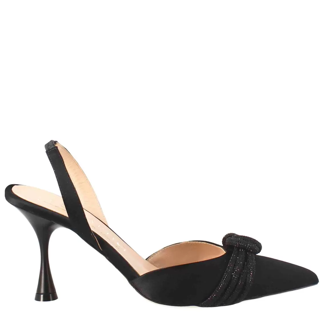 Sale Leonardo Shoes Décolleté Da Donna In Raso Con Accessorio Fatto A Mano In Italia Nero
