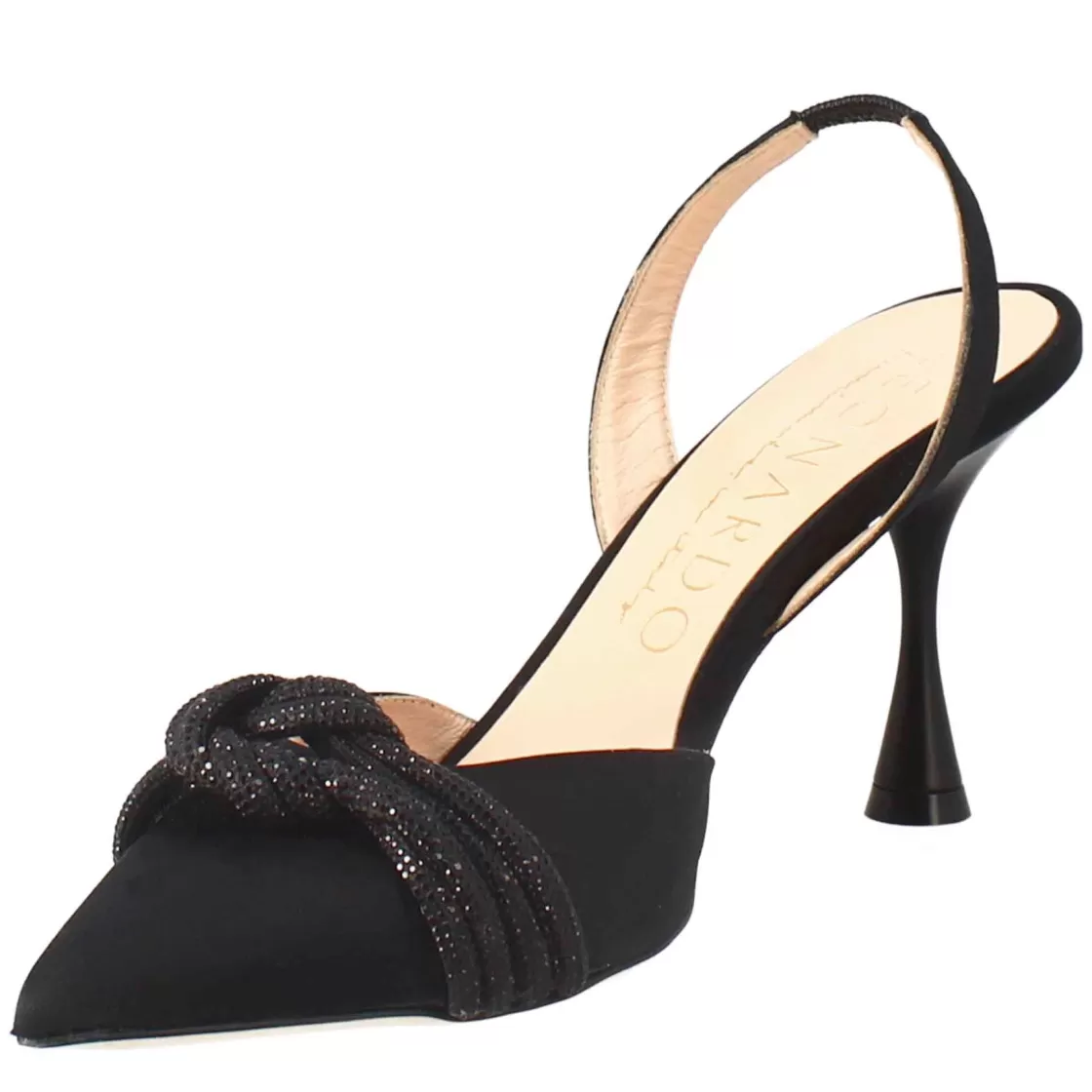Sale Leonardo Shoes Décolleté Da Donna In Raso Con Accessorio Fatto A Mano In Italia Nero
