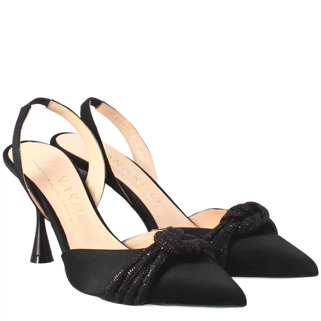Sale Leonardo Shoes Décolleté Da Donna In Raso Con Accessorio Fatto A Mano In Italia Nero